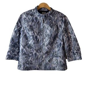Chico's Purple & Silver Abstract Print Full Zip 3/4 Sleeve Jacket Size 2